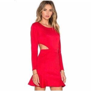 Lovers + Friends Red Long Sleeve Ruffle Hem Dress Size Small